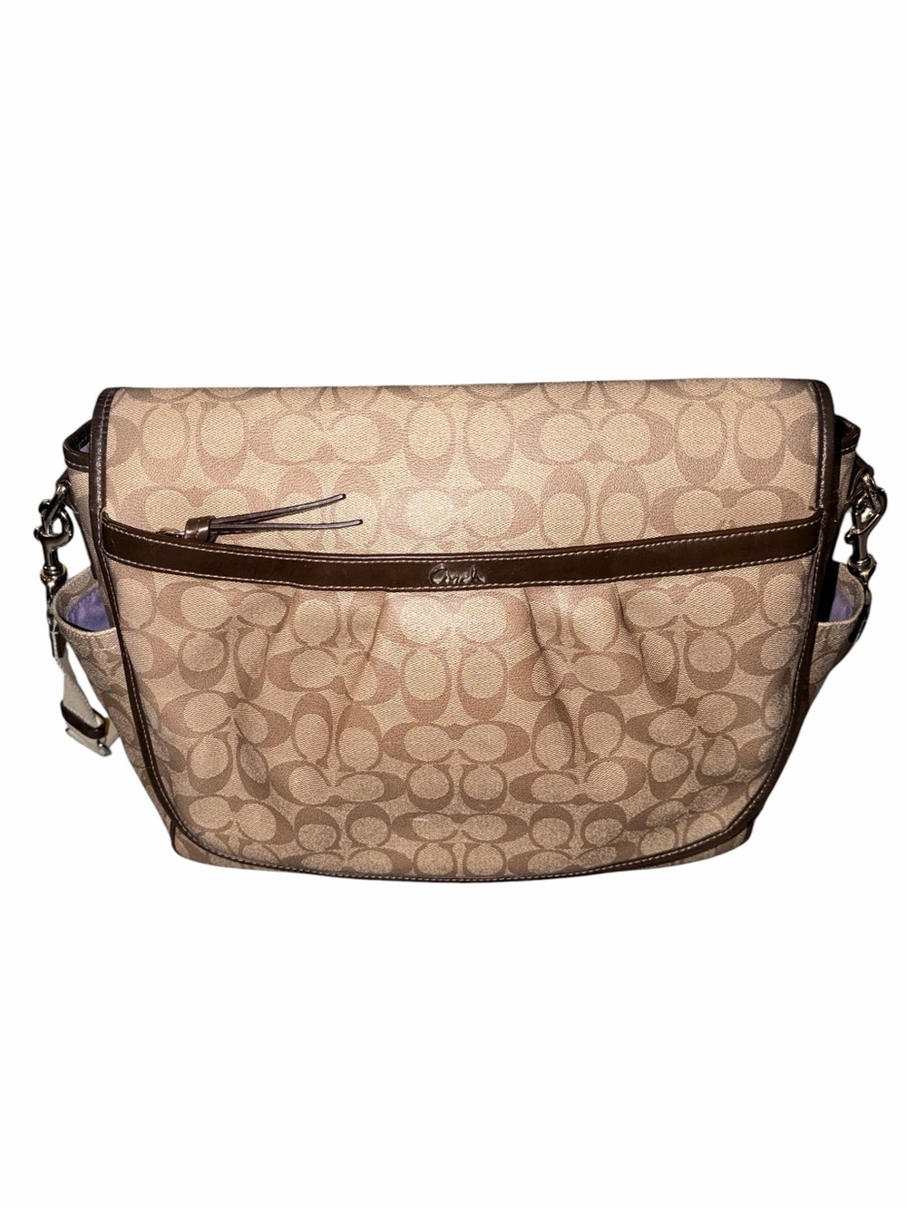 EUC Coach Y2K Signature Coated Canvas Diaper Bag Baby Messenger Brown Tan